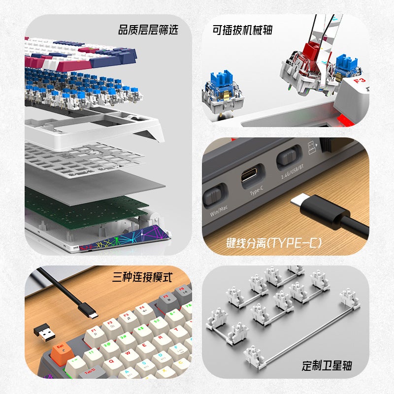 Hyun Silver Fox K95 Mechanical Keyboard Wireless 2.4G Bluetooth Three-Mode Plug Guest Game Gasket Structure Key - Image 4